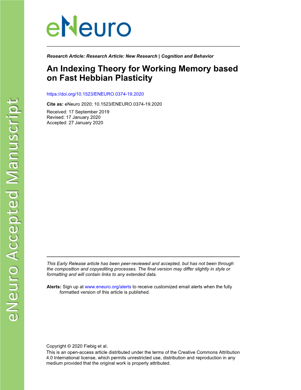 An Indexing Theory for Working Memory Based on Fast Hebbian Plasticity