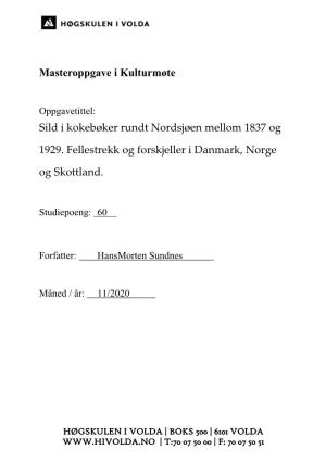Oppgavetittel: Sild I Kokebøker Rundt Nordsjøen Mellom 1837 Og