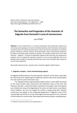 The Semantics and Pragmatics of the Character of Edgardo from Donizetti’S Lucia Di Lammermoor