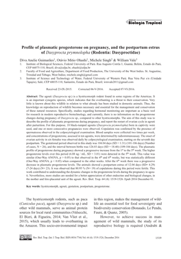 Profile of Plasmatic Progesterone on Pregnancy, and the Postpartum Estrus of Dasyprocta Prymnolopha (Rodentia: Dasyproctidae)