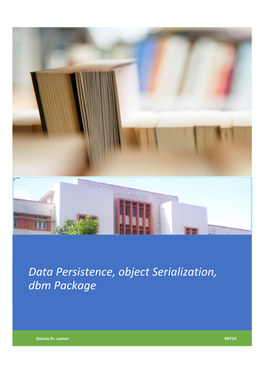 Data Persistence, Object Serialization, Dbm Package