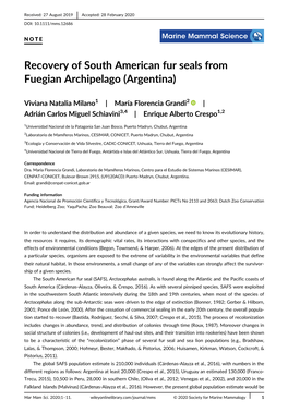 Recovery of South American Fur Seals from Fuegian Archipelago (Argentina)