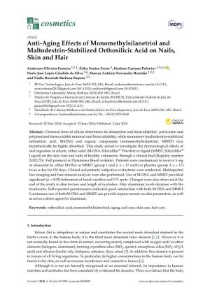 Anti-Aging Effects of Monomethylsilanetriol and Maltodextrin-Stabilized Orthosilicic Acid on Nails, Skin and Hair