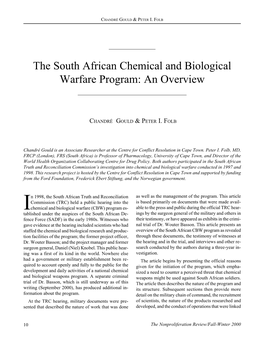NPR73: the South African Chemical and Biological Warfare Program