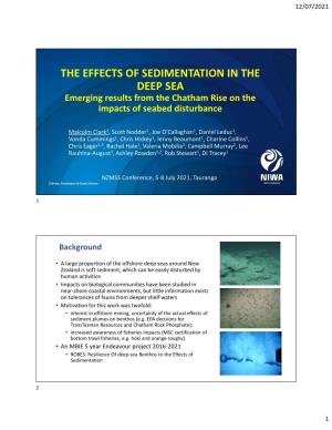 THE EFFECTS of SEDIMENTATION in the DEEP SEA Emerging Results from the Chatham Rise on the Impacts of Seabed Disturbance