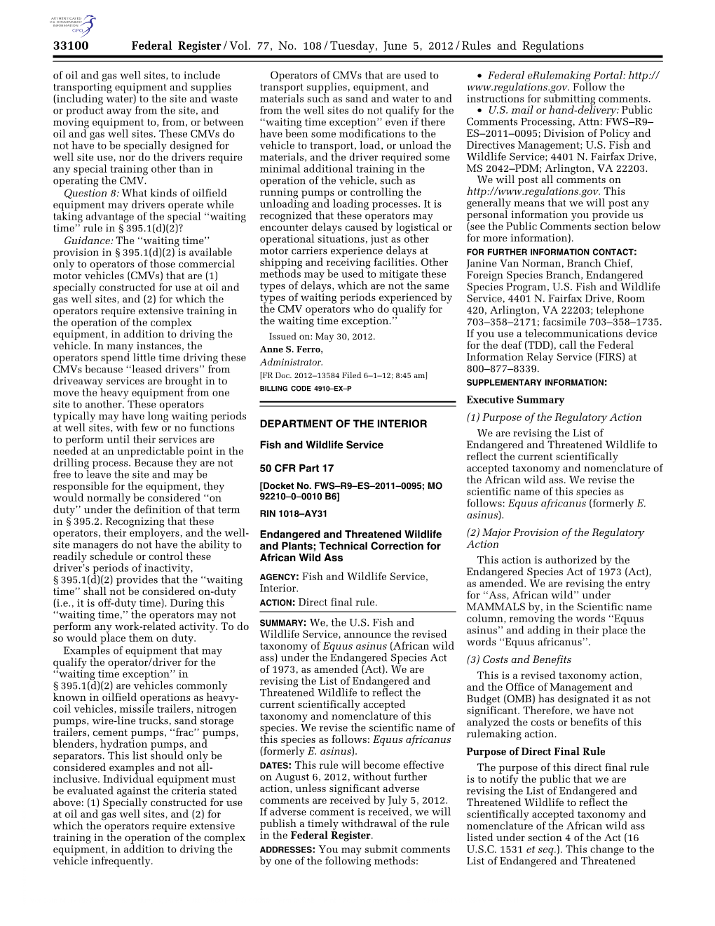 Federal Register/Vol. 77, No. 108/Tuesday, June 5, 2012/Rules and Regulations