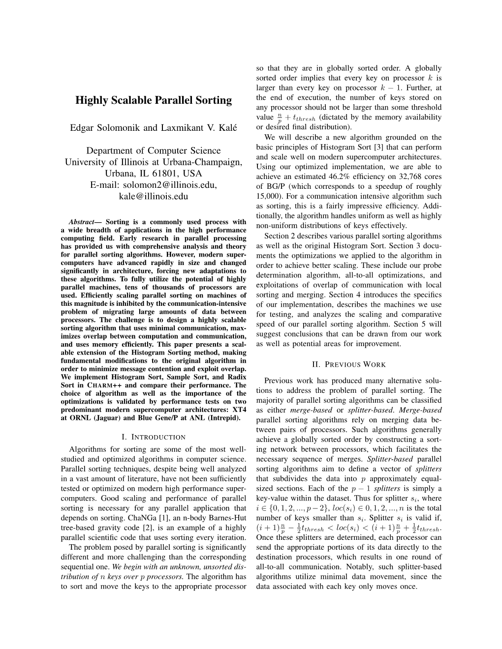 Highly Scalable Parallel Sorting