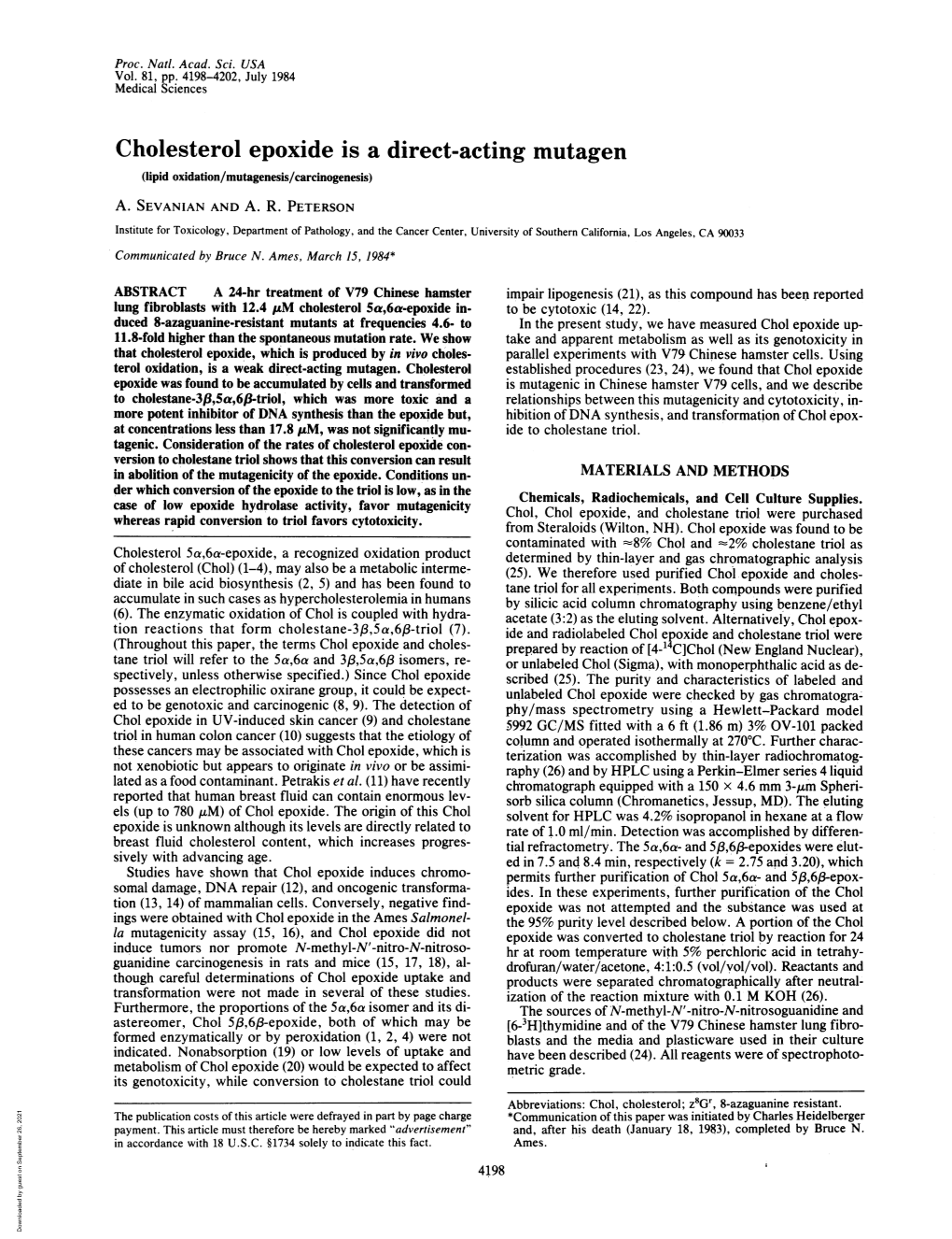 Cholesterol Epoxide Is a Direct-Acting Mutagen (Lipid Oxidation/Mutagenesis/Carcinogenesis) A