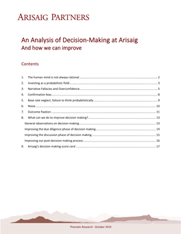 An Analysis of Decision-Making at Arisaig and How We Can Improve