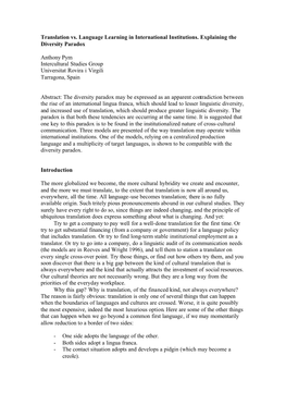 Translation Vs. Language Learning in International Institutions. Explaining the Diversity Paradox