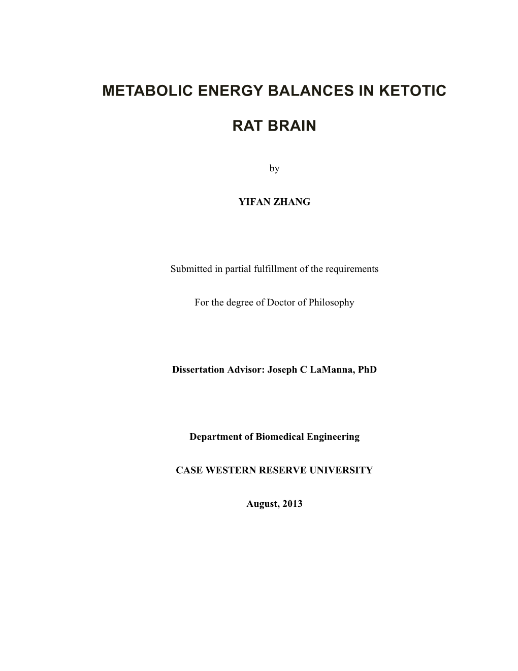 Zhang Metabolic Energy Balances in Ketotic Rat