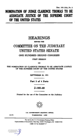 Nomination of Judge Clarence Thomas to Be Associate Justice of the Supreme Court of the United States