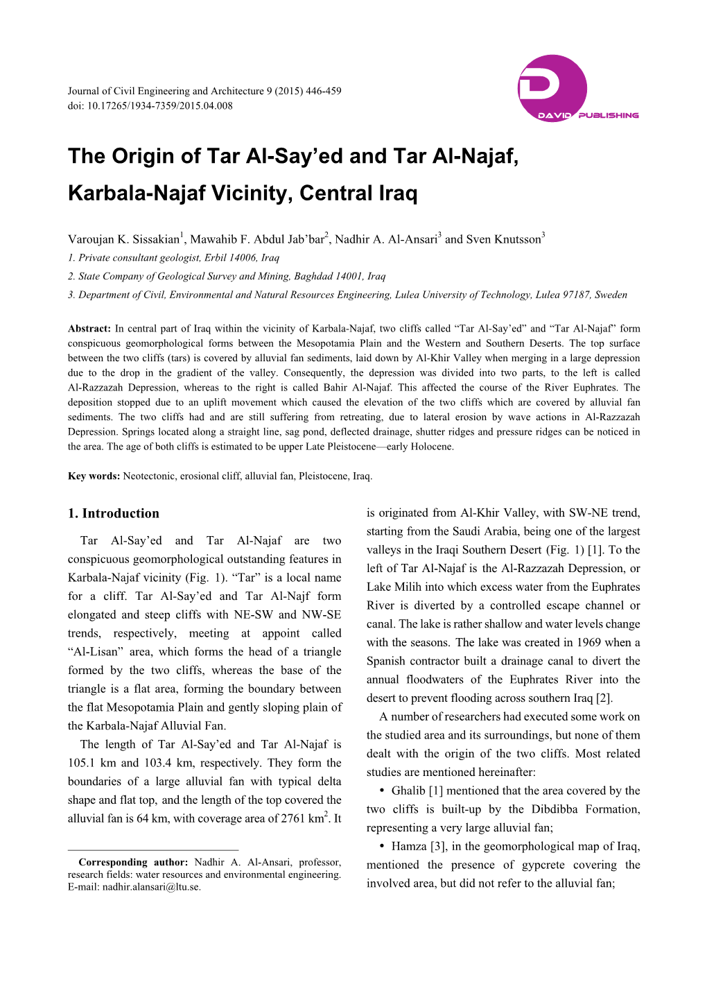 The Origin of Tar Al-Say'ed and Tar Al-Najaf, Karbala-Najaf Vicinity