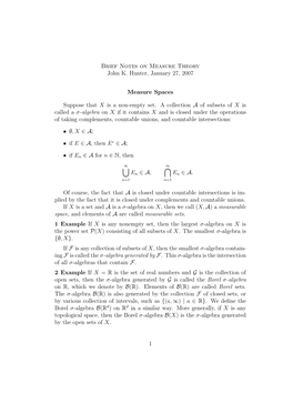 Brief Notes on Measure Theory John K