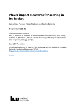 Player Impact Measures for Scoring in Ice Hockey