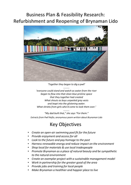 Refurbishment and Reopening of Brynaman Lido Key Objectives