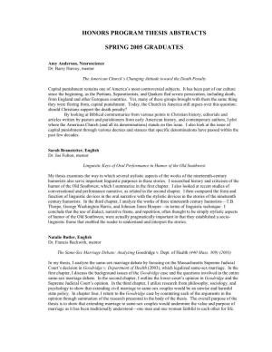 Honors Program Thesis Abstracts Spring 2005 Graduates