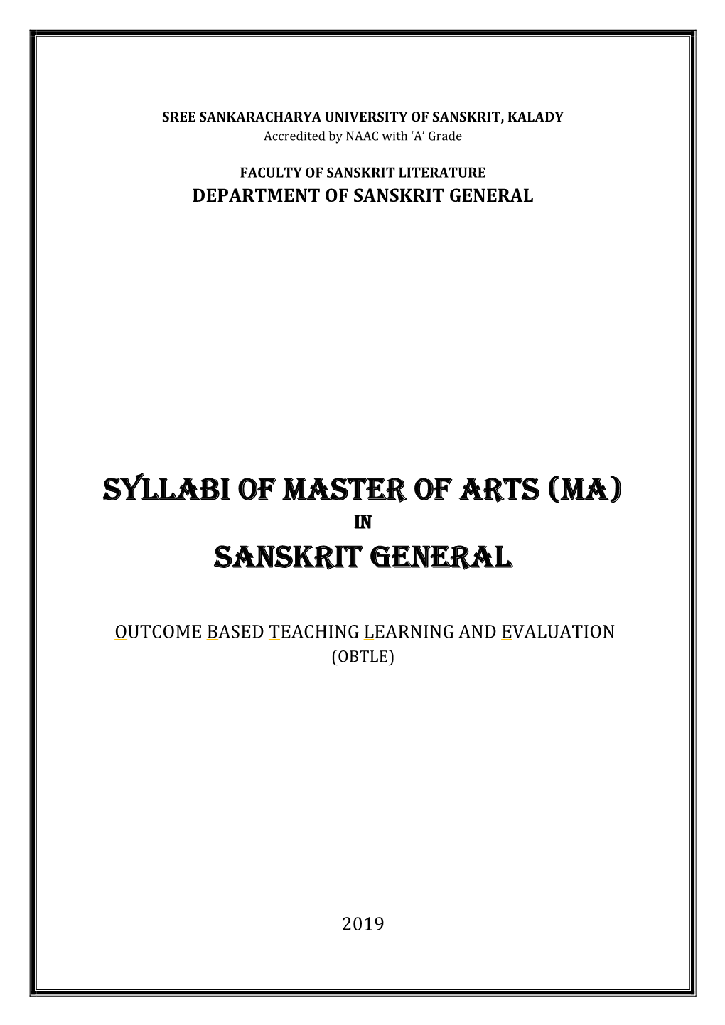 Syllabi of Master of Arts (Ma) Sanskrit General