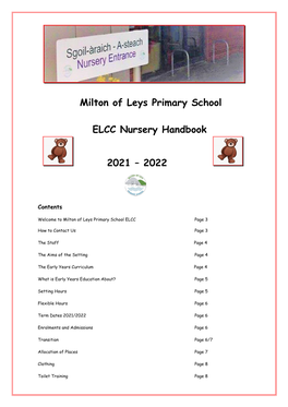 Milton of Leys Primary School ELCC Nursery Handbook 2021 – 2022