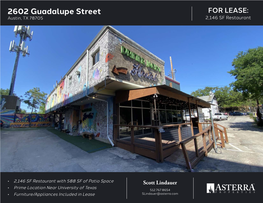 2602 Guadalupe Street for LEASE: Austin, TX 78705 2,146 SF Restaurant