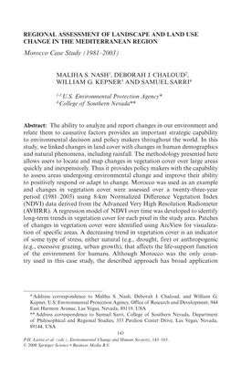 REGIONAL ASSESSMENT of LANDSCAPE and LAND USE CHANGE in the MEDITERRANEAN REGION Morocco Case Study (1981–2003)