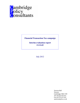Financial Transaction Tax Campaign – Interim Evaluation Report July 2012