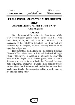 Fable in Chaucer's “The Nun's Priest's Tale”