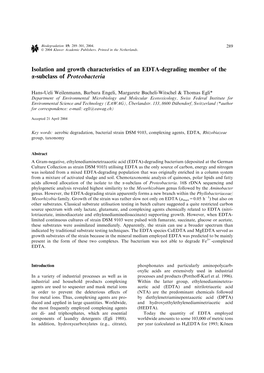 Isolation and Growth Characteristics of an EDTA-Degrading Member of the &#X03b1