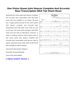 One Vision Queen John Deacon Complete and Accurate Bass Transcription Whit Tab Sheet Music
