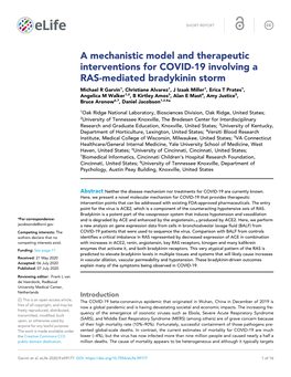 A Mechanistic Model and Therapeutic Interventions for COVID-19