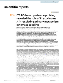 Itraq-Based Proteome Profiling Revealed the Role of Phytochrome A