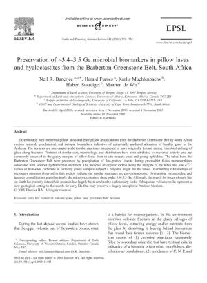 3.4–3.5 Ga Microbial Biomarkers in Pillow Lavas and Hyaloclastites from the Barberton Greenstone Belt, South Africa