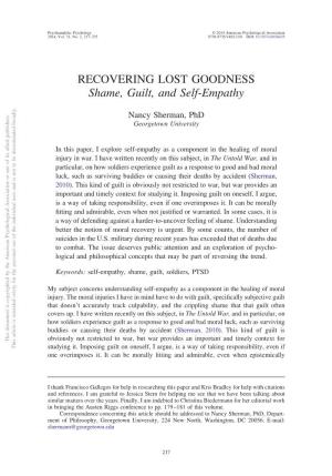 RECOVERING LOST GOODNESS Shame, Guilt, and Self-Empathy