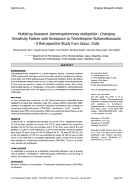 Multidrug Resistant Stenotrophomonas Maltophilia