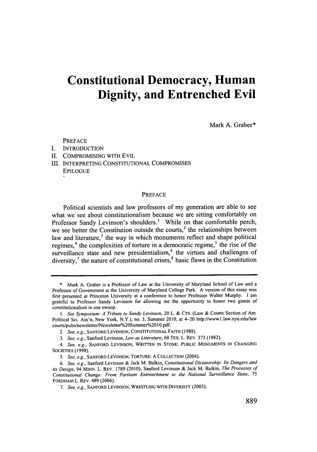 Constitutional Democracy, Human Dignity, and Entrenched Evil