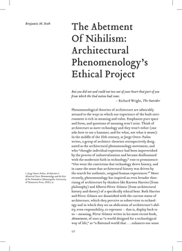 The Abetment of Nihilism: Architectural Phenomenology's