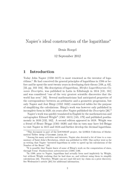 Napier's Ideal Construction of the Logarithms