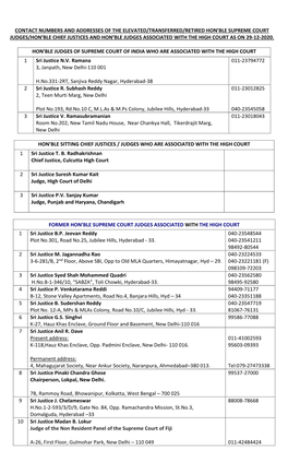 Contact Numbers and Addresses of the Elevated/Transferred/Retired Hon'ble