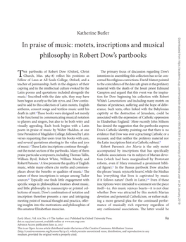 Motets, Inscriptions and Musical Philosophy in Robert Dow's Partbooks