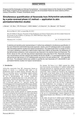 Simultaneous Quantification of Flavonoids from Achyrocline