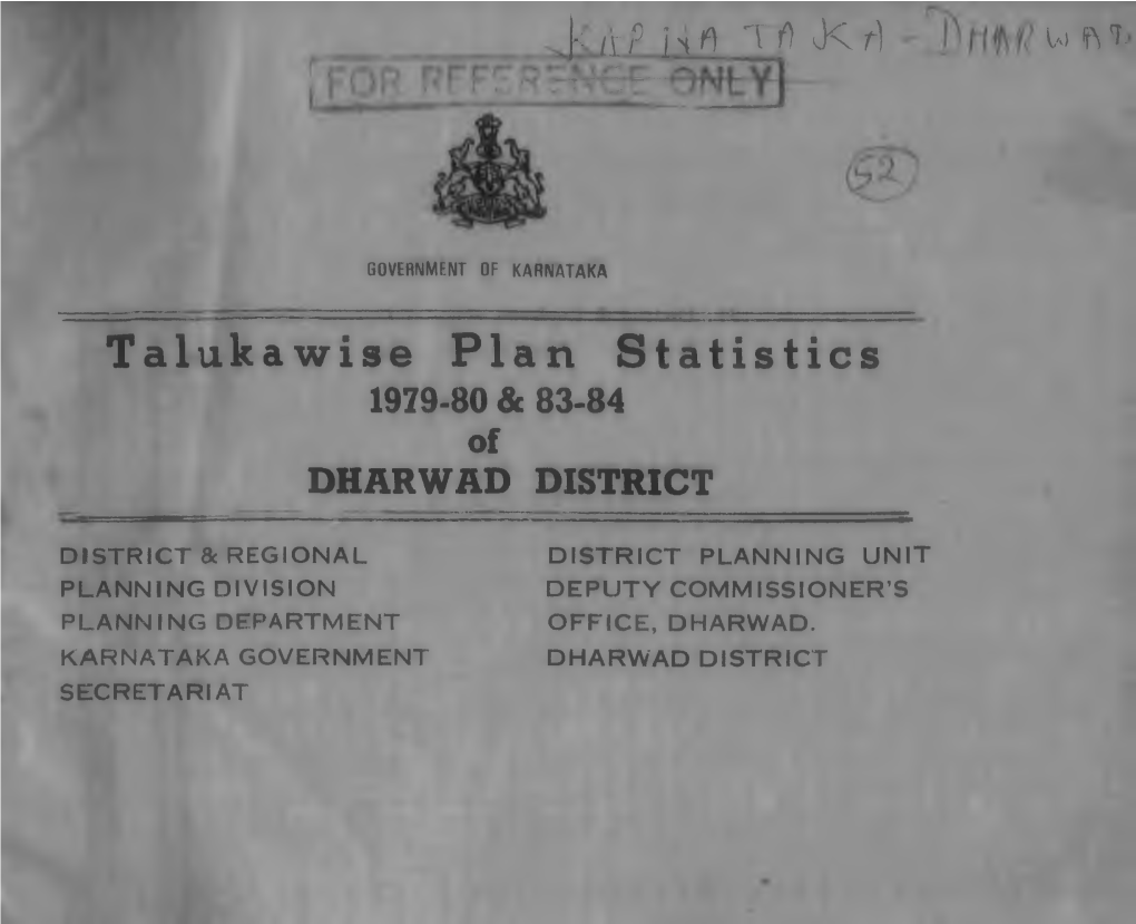 Talukawise Plan Statistics 1979-80 & 83-84 of DHARWAD DISTRICT