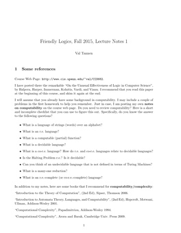 Friendly Logics, Fall 2015, Lecture Notes 1
