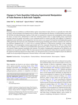Changes in Toxin Quantities Following Experimental Manipulation of Toxin Reserves in Bufo Bufo Tadpoles