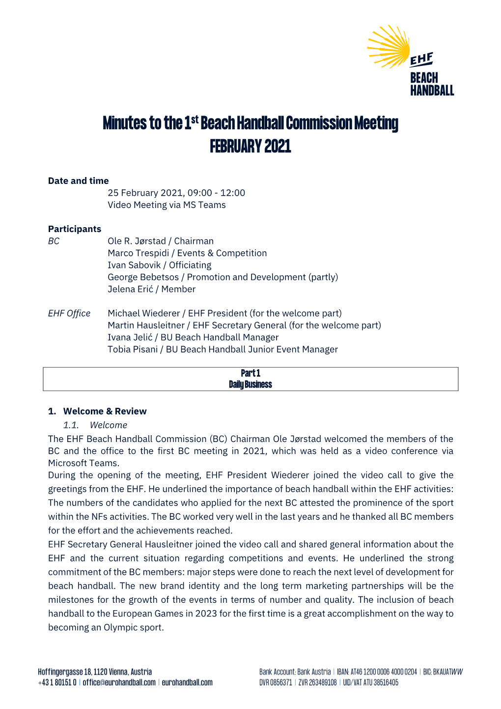 Minutes to the 1St Beach Handball Commission Meeting FEBRUARY 2021