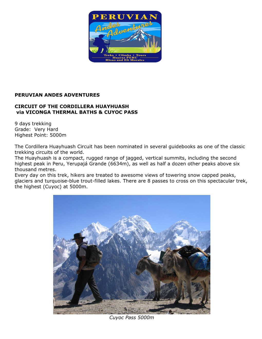 Peruvian Andes Adventures Circuit of the Cordillera