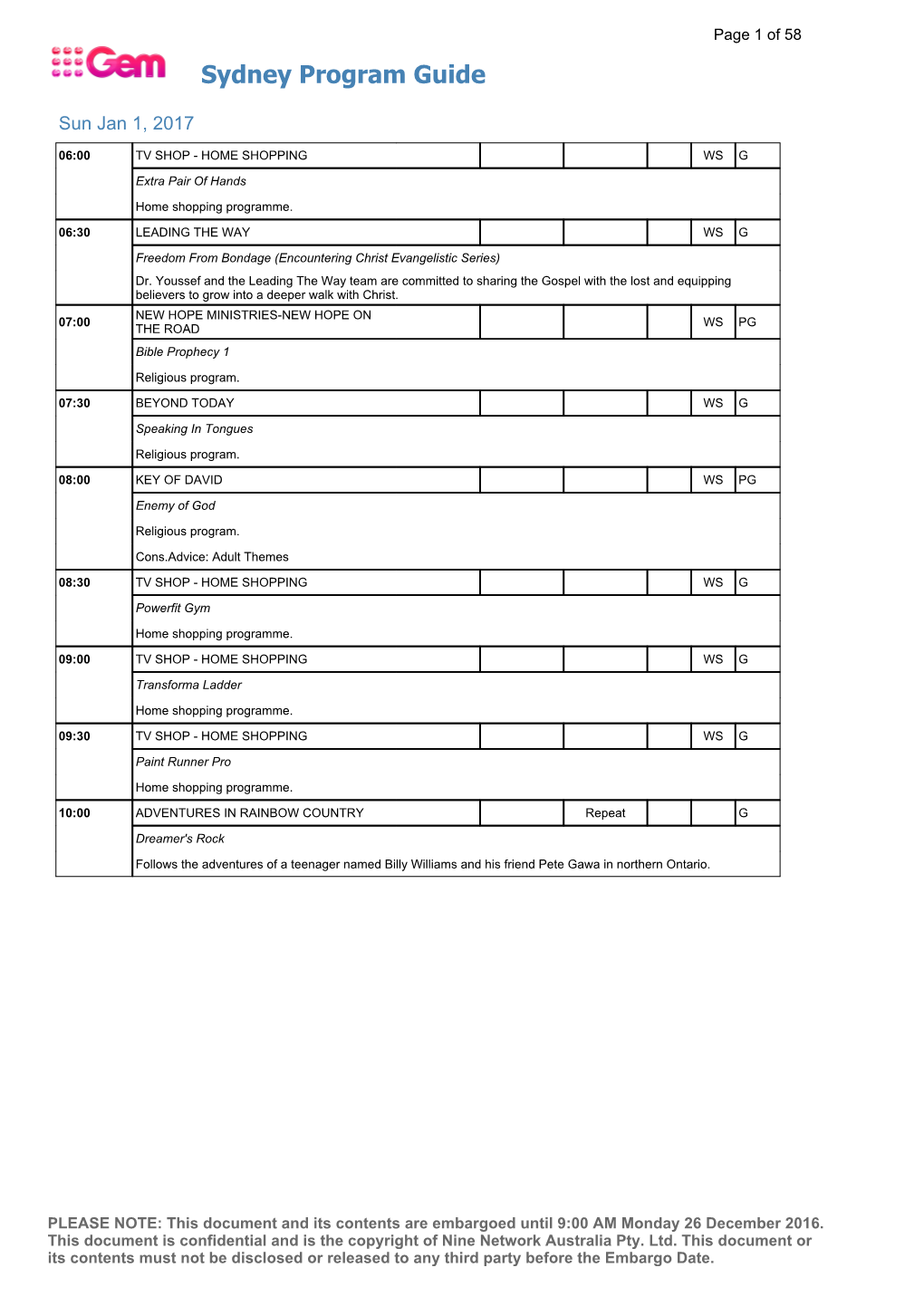 Sydney Program Guide