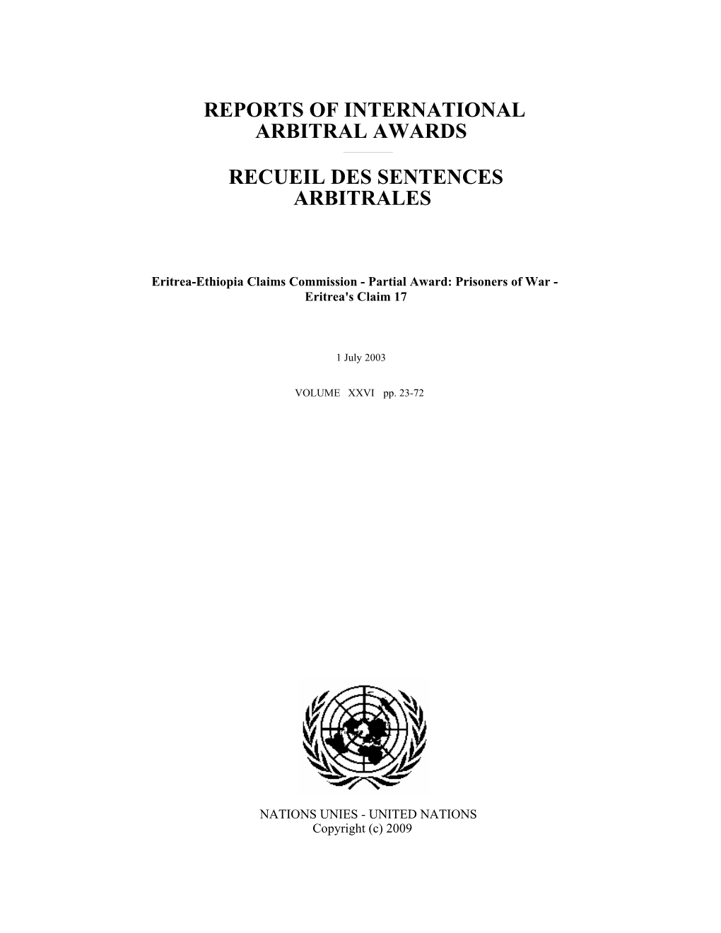 Eritrea-Ethiopia Claims Commission - Partial Award: Prisoners of War - Eritrea's Claim 17