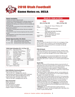 2018 Utah Football Game Notes Vs