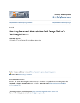 Revisiting Pocumtuck History in Deerfield: George Sheldon's Vanishing Indian