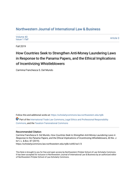 How Countries Seek to Strengthen Anti-Money Laundering Laws in Response to the Panama Papers, and the Ethical Implications of Incentivizing Whistleblowers